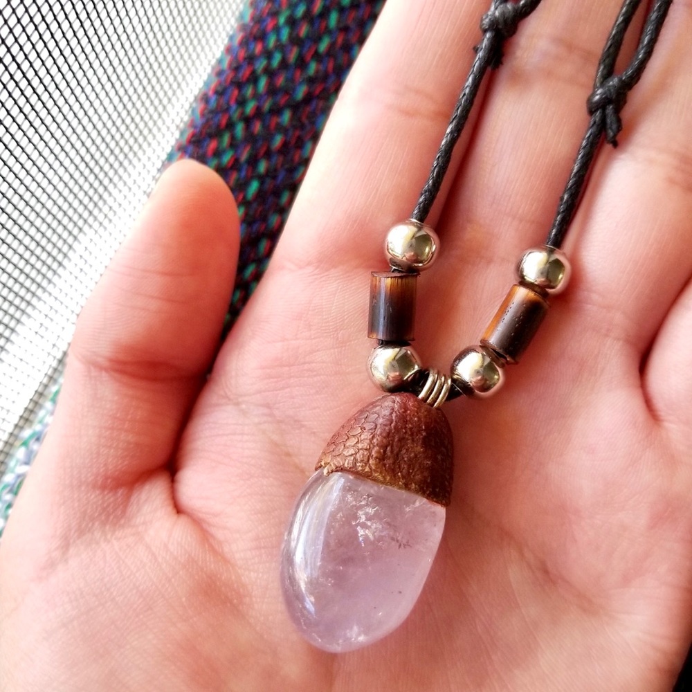 ☽Rose Quartz Pendant Boho Necklace☾ - Picture 4 of 6